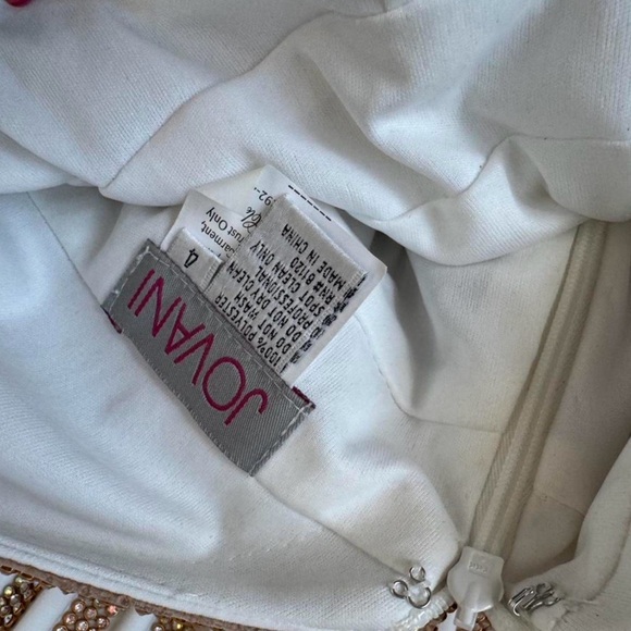 Jovani White Maxi with Gold Beaded Linear Accents - Picture 6 of 6